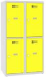 Malow Alacsony iskolai öltözőszekrény, 4 rekeszes, 400 mm, szürke/sárga, forgóretesszel