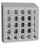 Malow Olaf hegesztett szekrény személyes tárgyakra áttetsző ajtóval, 25 box, elfordítható zár, szürke/szürke