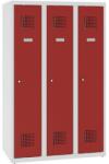 Malow Alacsony iskolai öltözőszekrény, 3 ajtós, 300 mm, szürke/piros, hengerzárral