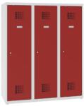 Malow Alacsony iskolai öltözőszekrény, 3 ajtós, 400 mm, szürke/piros, hárompontos hengerzárral