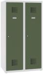 Malow Alacsony iskolai öltözőszekrény, 2 ajtós, 400 mm, szürke/zöld, hárompontos hengerzárral