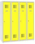Malow Alacsony iskolai öltözőszekrény, 4 ajtós, 300 mm, szürke/sárga, hárompontos hengerzárral