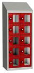 Malow Olaf hegesztett szekrény személyes tárgyakra áttetsző ajtóval, 10 box, elfordítható zár, szürke/piros