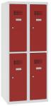 Malow Alacsony iskolai öltözőszekrény, 4 rekeszes, 300 mm, szürke/piros, hengerzárral