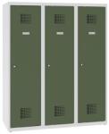 Malow Alacsony iskolai öltözőszekrény, 3 ajtós, 400 mm, szürke/zöld, hengerzárral