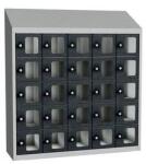 Malow Olaf hegesztett szekrény személyes tárgyakra áttetsző ajtóval, 25 box, elfordítható zár, szürke/antracit