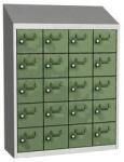 Malow Olaf hegesztett szekrény személyes tárgyakra, 20 box, elfordítható zár, szürke/zöld