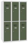 Malow Alacsony iskolai öltözőszekrény, 6 rekeszes, 300 mm, szürke/zöld, hengerzárral