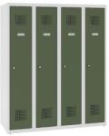 Malow Alacsony iskolai öltözőszekrény, 4 ajtós, 300 mm, szürke/zöld, hárompontos hengerzárral