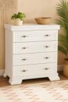 Vamy Comoda dormitor VM2, Pal Melaminat, cu 4 sertare, cu elemente din MDF, Alb Antichizat (00003937) Comoda