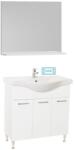BD Set mobilier baie cu lavoar GN1531, front MDF cu lavoar ceramic, 80 cm, 3 usi, picioare reglabile cromate, balamale soft close si oglinda baie cu polita GN0551, dreptunghiulara, PAL, alb (S3452,3430,3