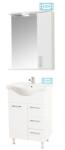 BD Set mobilier baie cu lavoar ceramic GN1531, front MDF, 55 cm, 2 usi, 2 sertare, picioare cromate reglabile, balamale soft close si oglinda cu dulap GN0201, dreptunghiulara, PAL, iluminare led, alb (S3