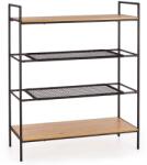 HM Etajera HM REG21, 4 rafturi, cadru metalic, MDF Ratan sintetic, negru stejar auriu (00003654) Raft