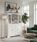 Vamy Set comoda living si dormitor, VM3, 4 sertare, 2 usi si vitrina suprapozabila VMN4, 2 usi, 2 polite, Pal melaminat, cu insertii MDF, Alb Antichizat (S4046,3939) Comoda