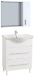 BD Set mobilier baie cu lavoar ceramic, GN1871, front MDF, un sertar, o usa, 65 cm, picioare cromate reglabile, manere cromate si oglinda cu dulap GN0001, PAL, iluminare led, 2 rafturi, alb (S3421,4139,8