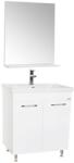 BD Set mobilier baie GN0541, front MDF, cu lavoar ceramic, 60 cm, 2 usi, 2 rafturi, picioare cromate reglabile, balamale soft close si oglinda cu polita GN0671, dreptunghiulara, PAL, ALB (S3417,3424,3641