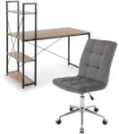 HM Set birou cu rafturi HM Narvik B1, cadru metalic, PAL melaminat, 120x64x120 cm, stejar sonoma negru si scaun stofa tip catifea SL Q020, inaltime reglabila, cadru cromat, 90 kg, Gri (S3506,3257)