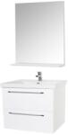 BD Set mobilier baie suspendat, cu lavoar ceramic, GN0541, front MDF, 60 cm, 2 sertare, glisiere soft close si oglinda cu polita GN0551, dreptunghiulara, PAL, alb (S3465,3420)