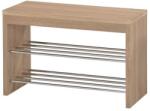 HM Suport pantofi cu bancuta HM ST7, MDF, metal cromat, capacitate 8 perechi, 2 rafturi, fag (00002486) Pantofar