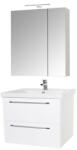 BD Set mobilier baie suspendat, cu lavoar ceramic, GN0541, front MDF, 60 cm, 2 sertare, glisiere soft close si dulap cu oglinda Celine, PAL, iluminare led, alb (S3465,3419)