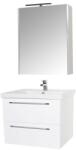 BD Set mobilier baie suspendat, cu lavoar ceramic, GN0541, front MDF, 60 cm, 2 sertare, glisiere soft close si dulap cu oglinda GN5011, MDF, iluminare led, cu usa, 3 rafturi, alb (S3465,3423)