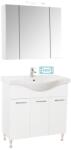 BD Set mobilier baie cu lavoar GN1531, front MDF cu lavoar ceramic, 80 cm, 3 usi, picioare reglabile cromate, balamale soft close si dulap cu oglinda Celine, PAL, iluminare led, alb (S3452,3460,3562)