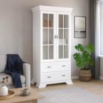 Vamy Vitrina living VMW2, 2 usi, 2 sertare, Pal melaminat, cu insertii MDF, Alb Antichizat (00003929) Comoda