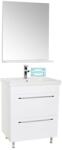 BD Set mobilier baie cu lavoar ceramic, GN0541, front MDF, 2 sertare, 60 cm, picioare cromate reglabile si oglinda baie cu polita GN0551, dreptunghiulara, PAL, alb (S3416,3420,3641) - drimus