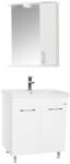 BD Set mobilier baie GN0541, front MDF, cu lavoar ceramic, 60 cm, 2 usi, 2 rafturi, picioare cromate reglabile, balamale soft close si oglinda cu dulap GN0201, dreptunghiulara, PAL, iluminare led, alb (S