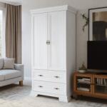 Vamy Dulap living si dormitor VMS1, 2 usi, 2 sertare, cu bara de haine, Pal Melaminat, cu elemente din MDF, Alb Antichizat (00003926) Garderoba