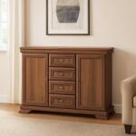 Vamy Comoda living si dormitor, VM3, 4 sertare, 2 usi, Pal melaminat, cu insertii MDF, Nuc (00003918) Comoda