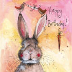 Alex Clark Képeslap Alex Clark borítékkal, 14x14 cm, nyuszi madárral HBD (AC707)