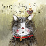 Alex Clark Képeslap Alex Clark borítékkal, 14x14 cm, cica madárral HBD (AC704)