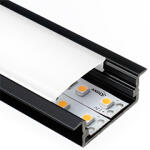 ANRO LED Profile ALP-011 Fekete - Süllyeszthető alu profil LED szalaghoz (Opál búrával) (LP303B - LP-UNICOV2-MLK)