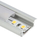 Alu-LED ALP-020 Ezüst - Alumínium U profil LED szalaghoz, süllyeszthető (Opál búrával) - 3 m (LL-03 + OLL-01-MLK)