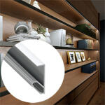 Lumines Q18 Ezüst - Alumínium bútorlap élvédő LED profil, bútor élvilágításhoz (Opál búrával) (LUMINES Q182-S + LUMINESB-K2020-ML (2,02 m))