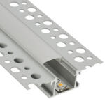 ANRO LED Profile ALP-015 Ezüst - Gipszkartonba süllyeszthető alu profil LED szalaghoz (Opál búrával) (LP309N - LP-UNICOV1-MLK)