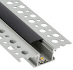 ANRO LED Profile ALP-015 Ezüst - Gipszkartonba süllyeszthető alu profil LED szalaghoz (Fekete búrával) (LP309N - LP-UNICOV1-BLK)