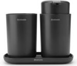 Brabantia ReNew 3db-os fürdőszobai pipere csomag - pumpás folyékonyszappan adagoló, fogkefetartó, pipere tálca, műanyag, sötétszürke - 280368 (280368)