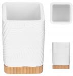 Kadax Fürdőszobai Bögre Fogkefe Tartó Fehér Rendszerező Bambusz Négyzet (K10205)