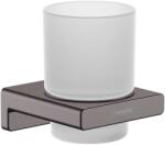 Hansgrohe AddStoris - Fogkefe- és fogkrémtartó tégely, matt üveg/csiszolt fekete króm 41749340 (41749340)
