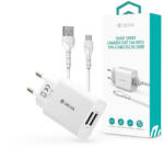 DEVIA Smart Series 12W 2xUSB hálózati töltő adapter + USB/Type-C kábel 1m - fehér