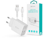 DEVIA Smart Series 12W 2xUSB hálózati töltő adapter + Lightning/USB kábel 1m - fehér