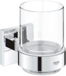 Grohe QuickFix Start Cube - Pahar pentru periuțe și pastă de dinți cu suport, sticlă/crom 41097000 (41097000)