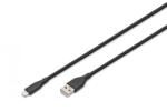 ASSMANN Cablu de alimentare din silicon USB-A la Lightning, USB 2.0 12W, MFI, 1m negru (AK-600108-010-S)