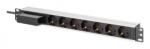 ASSMANN Priză de alimentare PDU Rack 19" cu întrerupător de circuit Tip C 16A, 7 prize Schuko CEE 7/3 (45°), cablu de 1, 8m, plug Unischuko CEE 7/7, 16A, aluminiu (DN-95439)