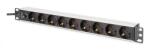 ASSMANN Priză de alimentare PDU Rack 19" cu siguranță de suprasarcină, 9 prize Schuko CEE 7/3 (45°), cablu de 2m, plug IEC C14, 10A, aluminiu (DN-95437)