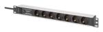 ASSMANN Priză de alimentare PDU Rack 19" cu protecție împotriva supratensiunilor + filtru EMI/RFI, 7 prize Schuko CEE 7/3 (45°), cablu de 2m, priză Unischuko CEE 7/7, 16A, aluminiu (DN-95441)