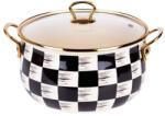 Goldmann Cratita emailata Goldmann, 22x13cm, 5 litri, manere titan aurii, capac sticla, inclusiv inductie, Bej/Negru (GM-8017-22BBL)