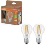 OSRAM E27 LED 3, 8W, 806 lm, 2700 K, melegfehér, áttetsző üveg-60 W normál izzó helyett, 2 darabos - Superstar+ Classic A filament (4099854253508)